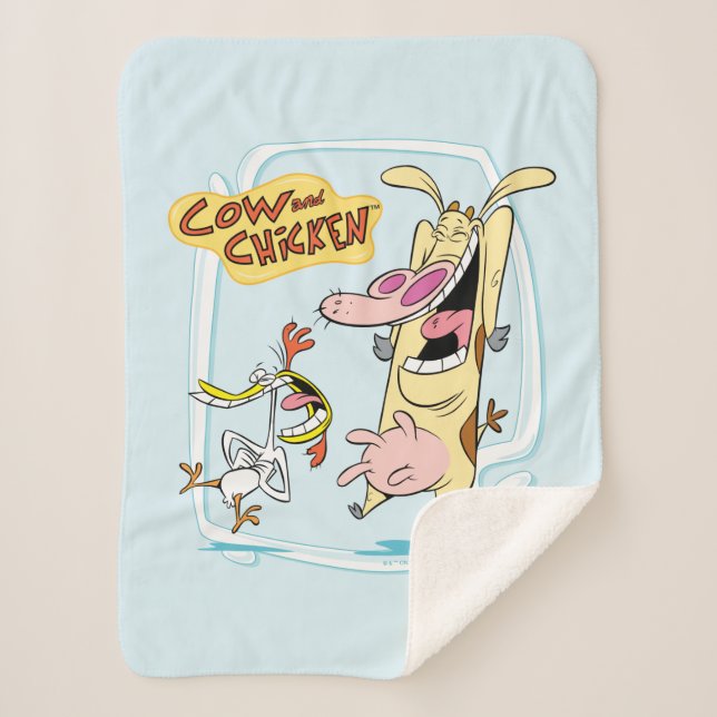 Cow and Chicken Laughing Graphic Sherpa Blanket (Front)