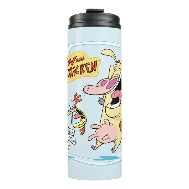 Cow and Chicken Laughing Graphic Thermal Tumbler (Front)
