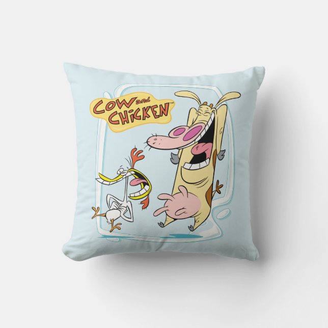 Cow and Chicken Laughing Graphic Throw Pillow (Front)