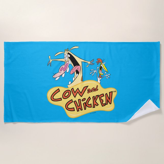 Cow and Chicken Logo Graphic Beach Towel (Front)