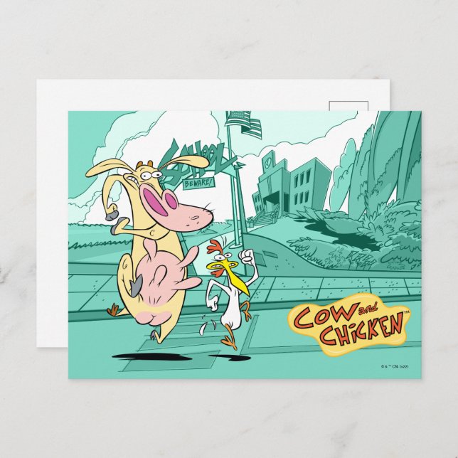 Cow and Chicken Running Graphic Postcard (Front/Back)