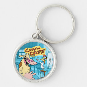 Cow and Chicken Smiling Graphic Keychain