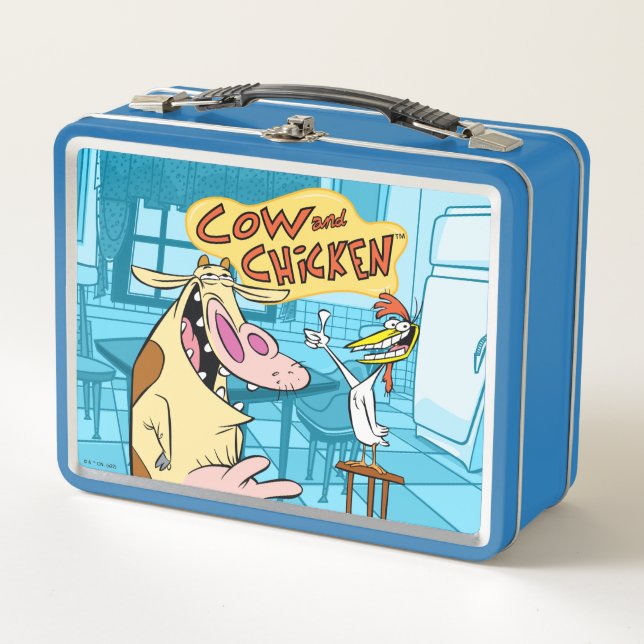 Cow and Chicken Smiling Graphic Metal Lunch Box (Front)