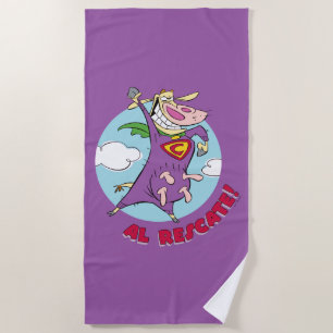 Cow and Chicken Super Cow Al Rescate! Beach Towel