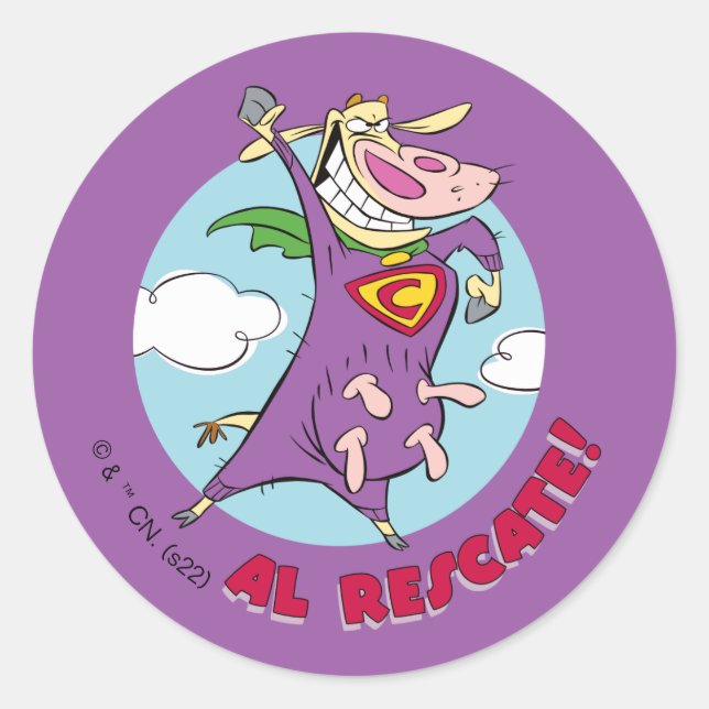 Cow and Chicken Super Cow Al Rescate! Classic Round Sticker (Front)