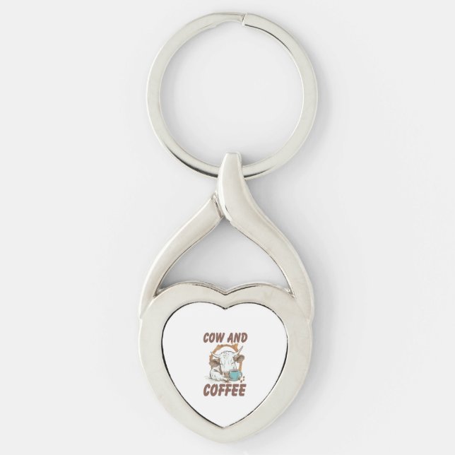 Cow and Coffee , Funny Western Girl Keychain (Front)