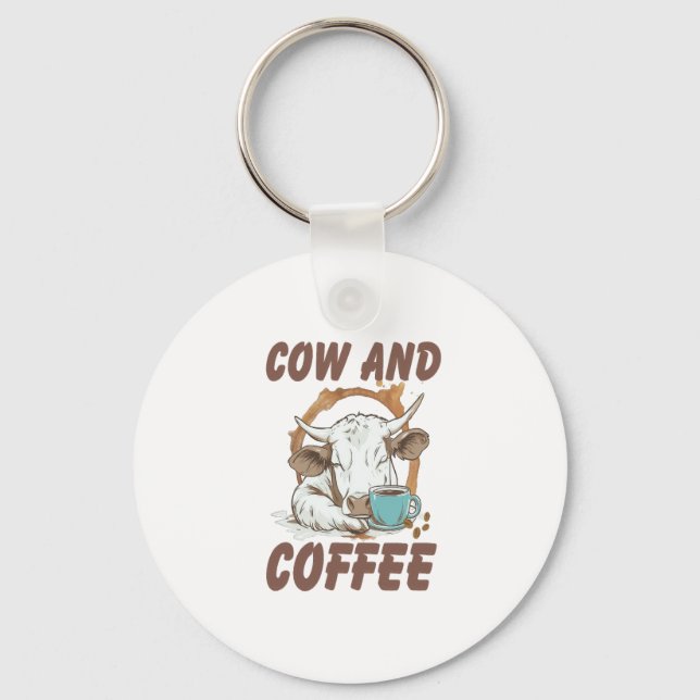 Cow and Coffee Png, Funny Western Girl Keychain (Front)