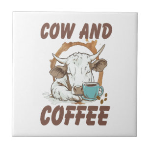 Cow and Coffee Png, Funny Western Girl Tile