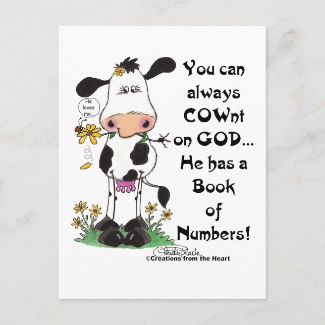 Cow and Ladybug COWnt on God Postcard (Front)