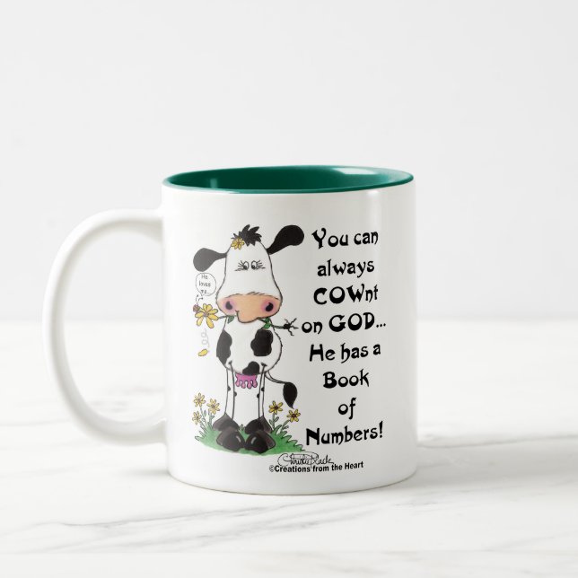 Cow and Ladybug COWnt on God Two-Tone Coffee Mug (Left)