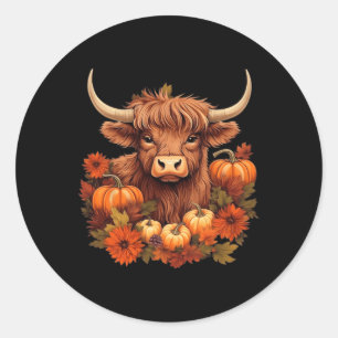 Cow And Leaves Pumpkins Western Autumn Thanksgivin Classic Round Sticker