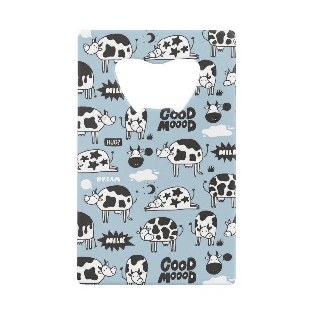 Cow and milk credit card bottle opener (Front)