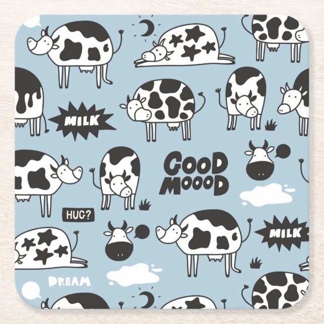 Cow and milk square paper coaster (Front)