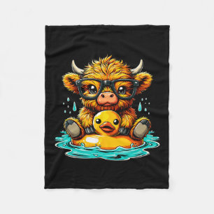 Cow And Rubber Duck Swimming Summer Vacation Fleece Blanket