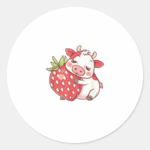 Cow And Strawberry  Classic Round Sticker