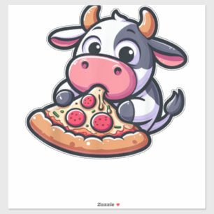 Cow Animal Eating Pizza Margherita Meal Foodies _2