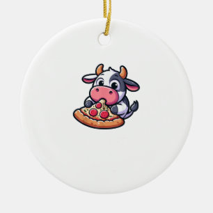 Cow Animal Eating Pizza Margherita Meal Foodies _2 Ceramic Ornament
