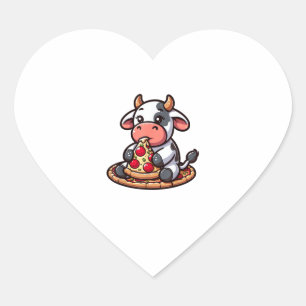 Cow Animal Eating Pizza Margherita Meal Foodies _3 Heart Sticker