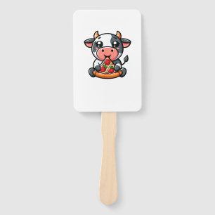 Cow Animal Eating Pizza Margherita Meal Foodies  Hand Fan