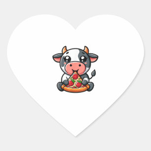 Cow Animal Eating Pizza Margherita Meal Foodies  Heart Sticker