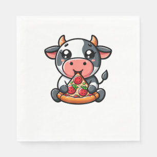 Cow Animal Eating Pizza Margherita Meal Foodies  Napkin