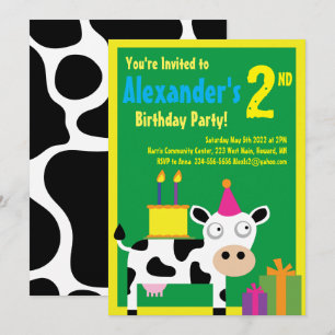 Cow Animal Kid's Birthday Party Invitations