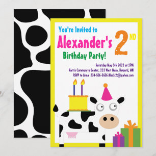 Cow Animal Kid's Birthday Party Invitations