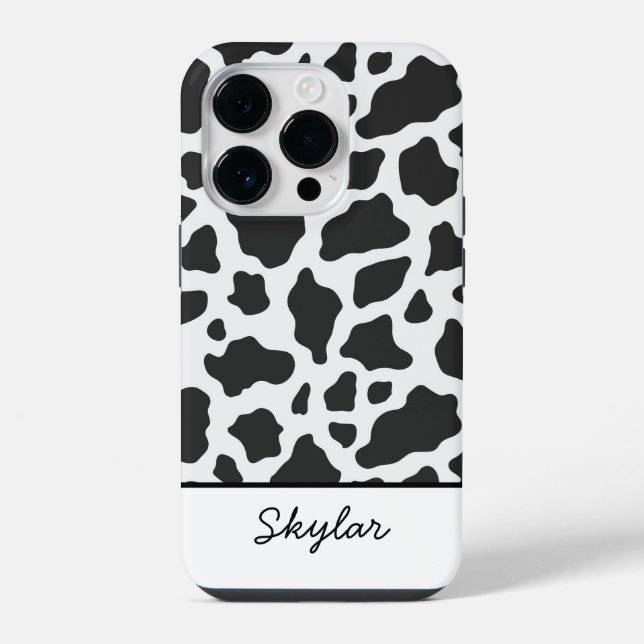Cow Animal Print Custom Cursive Name iPhone Case (Back)