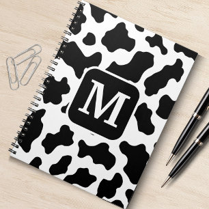 Cow Animal Print Spotted Black & White Monogram Notebook