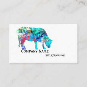 cow art colourful paint splash on white custom business card