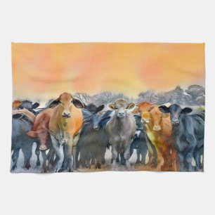 Cow Art Farm Style Rustic Tones Kitchen Towel