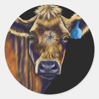 Cow Art - Lucky Number Seven Classic Round Sticker