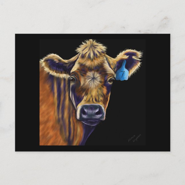Cow Art - Lucky Number Seven Postcard (Front)