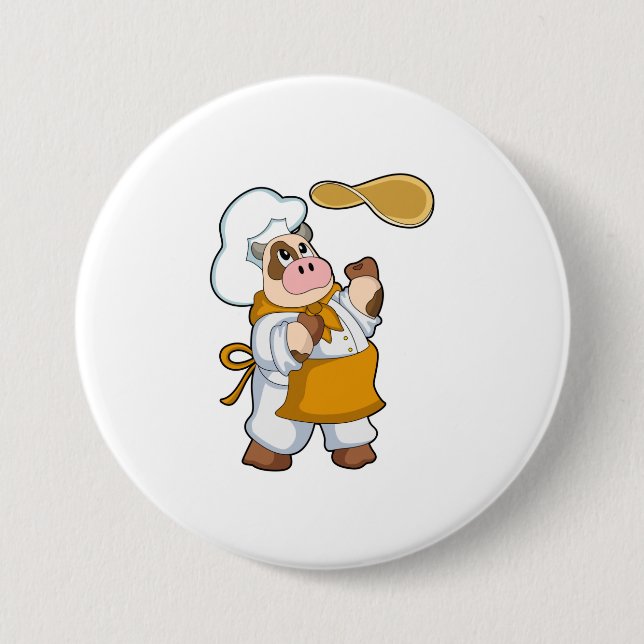 Cow as Cook with Dough 3 Inch Round Button (Front)