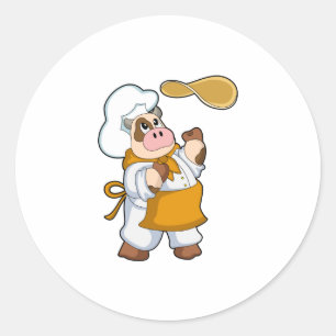 Cow as Cook with Dough Classic Round Sticker