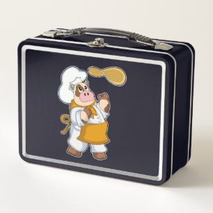 Cow as Cook with Dough Metal Lunch Box