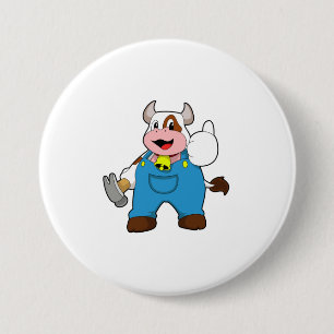 Cow as Craftsman with Hammer 3 Inch Round Button