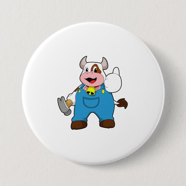 Cow as Craftsman with Hammer 3 Inch Round Button (Front)