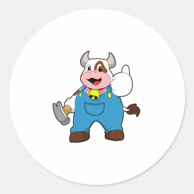 Cow as Craftsman with Hammer Classic Round Sticker (Front)