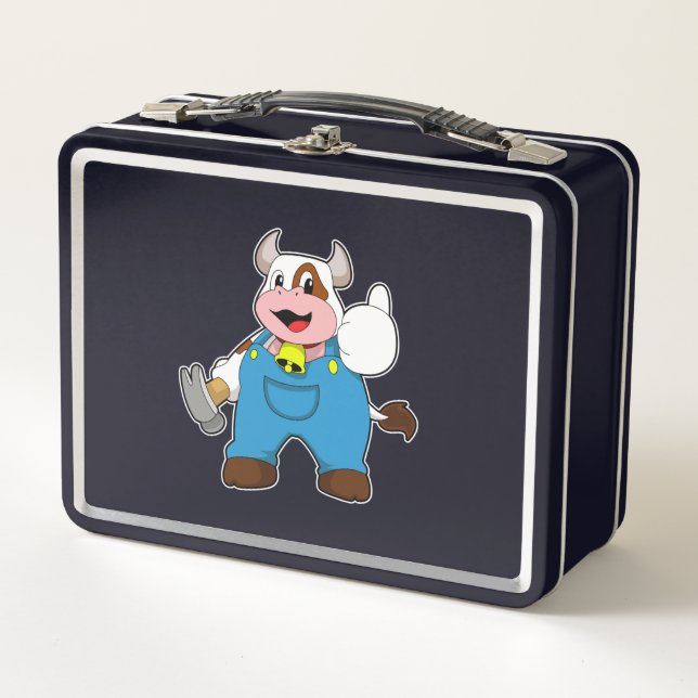 Cow as Craftsman with Hammer Metal Lunch Box (Front)