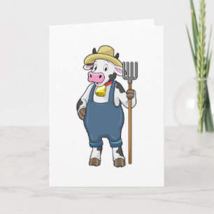Cow as Farmer with Pitchfork Card