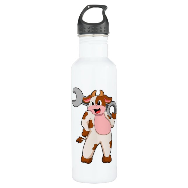 Cow as Mechanic with Wrench 710 Ml Water Bottle (Front)