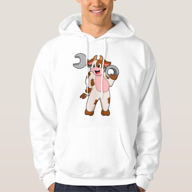 Cow as Mechanic with Wrench Hoodie (Front)