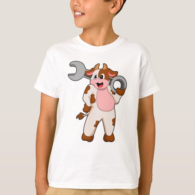 Cow as Mechanic with Wrench T-Shirt (Front)