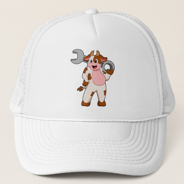 Cow as Mechanic with Wrench Trucker Hat (Front)
