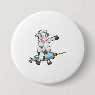 Cow as Nurse with Heart & Syringe 3 Inch Round Button