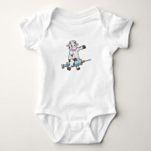 Cow as Nurse with Heart & Syringe Baby Bodysuit