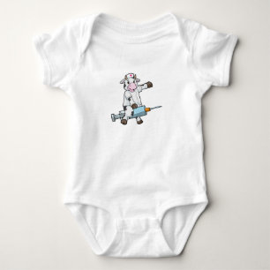 Cow as Nurse with Heart & Syringe Baby Bodysuit