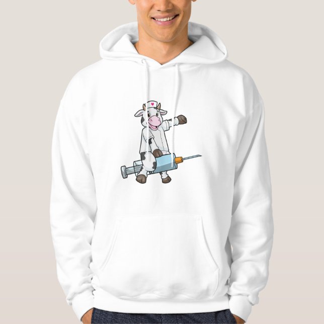 Cow as Nurse with Heart & Syringe Hoodie (Front)