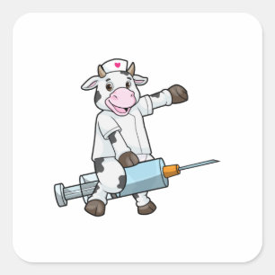 Cow as Nurse with Heart & Syringe Square Sticker